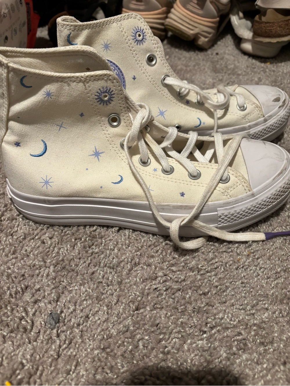 Converse Off-White High Top Sneakers with moon and stars